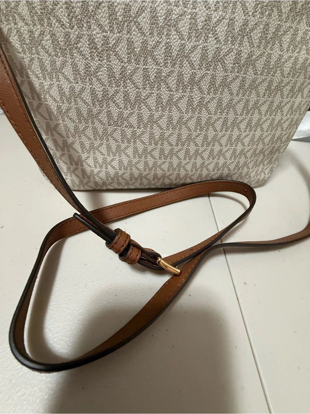 Michael Kors Beige Logo Crossbody Bag with Brown Strap NWT